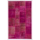 Pink Handmade Patchwork Rug Made from Over-Dyed Vintage Carpets
