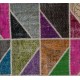 Modern Look Colorful Area Rug. Handmade Patchwork Rug Made from Over-Dyed Vintage Carpets. Home Decoration Floor Covering