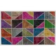 Modern Look Colorful Area Rug. Handmade Patchwork Rug Made from Over-Dyed Vintage Carpets. Home Decoration Floor Covering