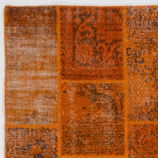 Handmade Orange Patchwork Rug for Living Room, Bedroom and Dining Room | Modern Overdyed Turkish Wool Carpet Handmade Orange Patchwork Rug for Living Room, Bedroom and Dining Room | Modern Overdyed Turkish Wool Carpet