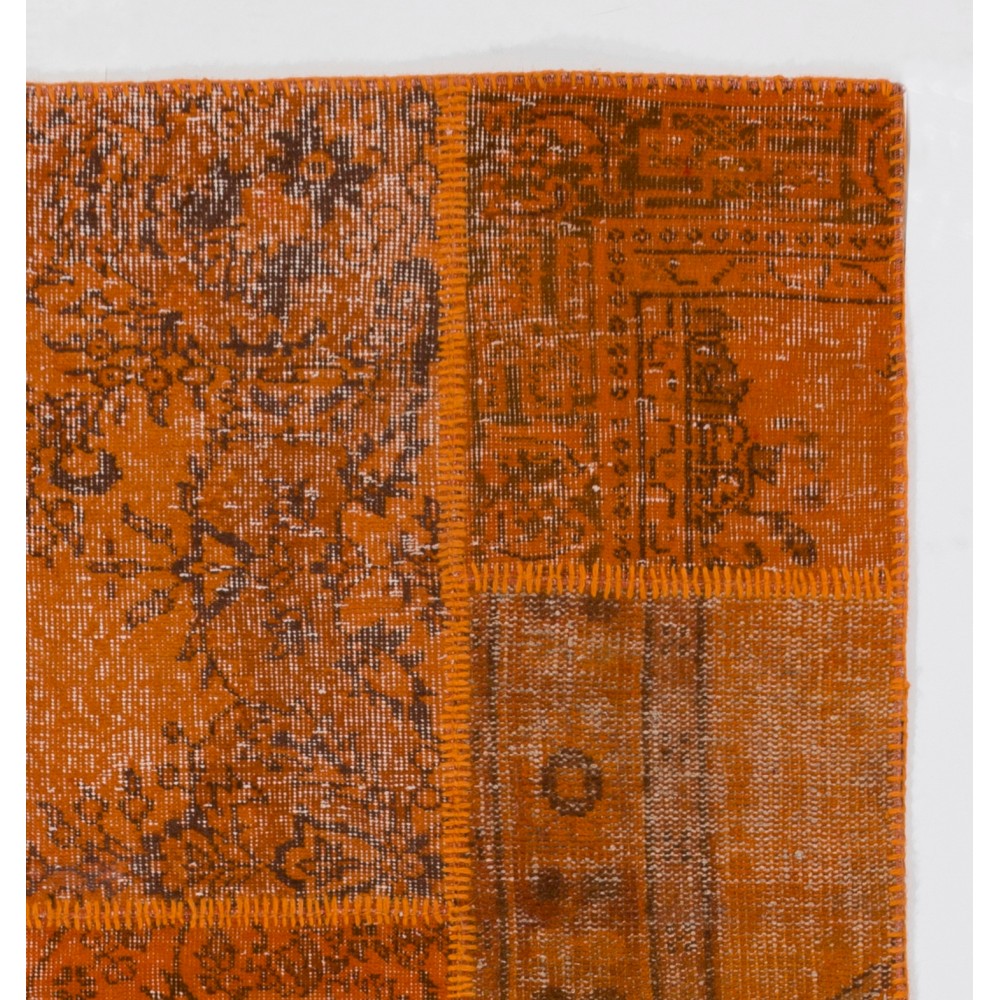 Handmade Orange Patchwork Rug for Living Room, Bedroom and Dining Room | Modern Overdyed Turkish Wool Carpet Handmade Orange Patchwork Rug for Living Room, Bedroom and Dining Room | Modern Overdyed Turkish Wool Carpet