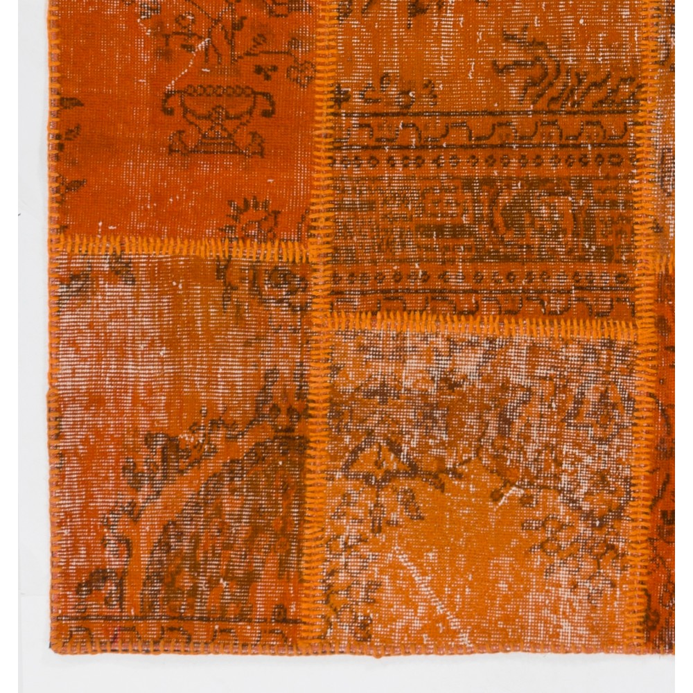 Handmade Orange Patchwork Rug for Living Room, Bedroom and Dining Room | Modern Overdyed Turkish Wool Carpet Handmade Orange Patchwork Rug for Living Room, Bedroom and Dining Room | Modern Overdyed Turkish Wool Carpet
