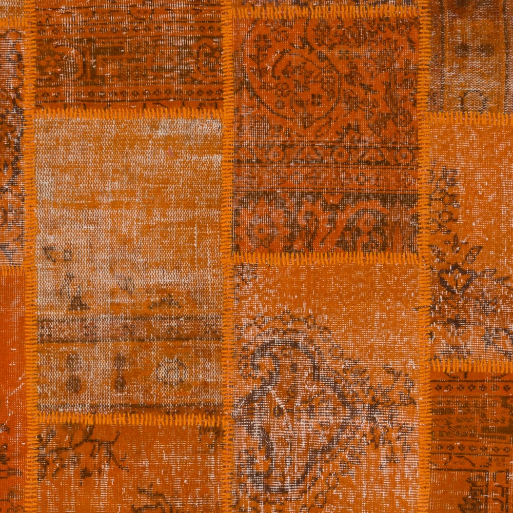 Handmade Orange Patchwork Rug for Living Room, Bedroom and Dining Room | Modern Overdyed Turkish Wool Carpet Handmade Orange Patchwork Rug for Living Room, Bedroom and Dining Room | Modern Overdyed Turkish Wool Carpet