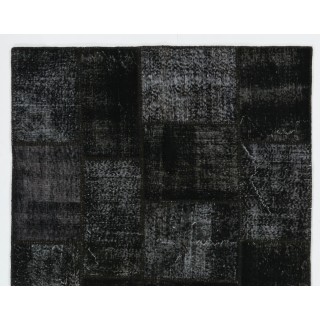 Black Handmade Patchwork Rug Made from Over-Dyed Vintage Carpets, CUSTOM OPTIONS Av. Black Handmade Patchwork Rug Made from Over-Dyed Vintage Carpets, CUSTOM OPTIONS Av.