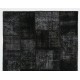 Black Handmade Patchwork Rug Made from Over-Dyed Vintage Carpets, CUSTOM OPTIONS Av.