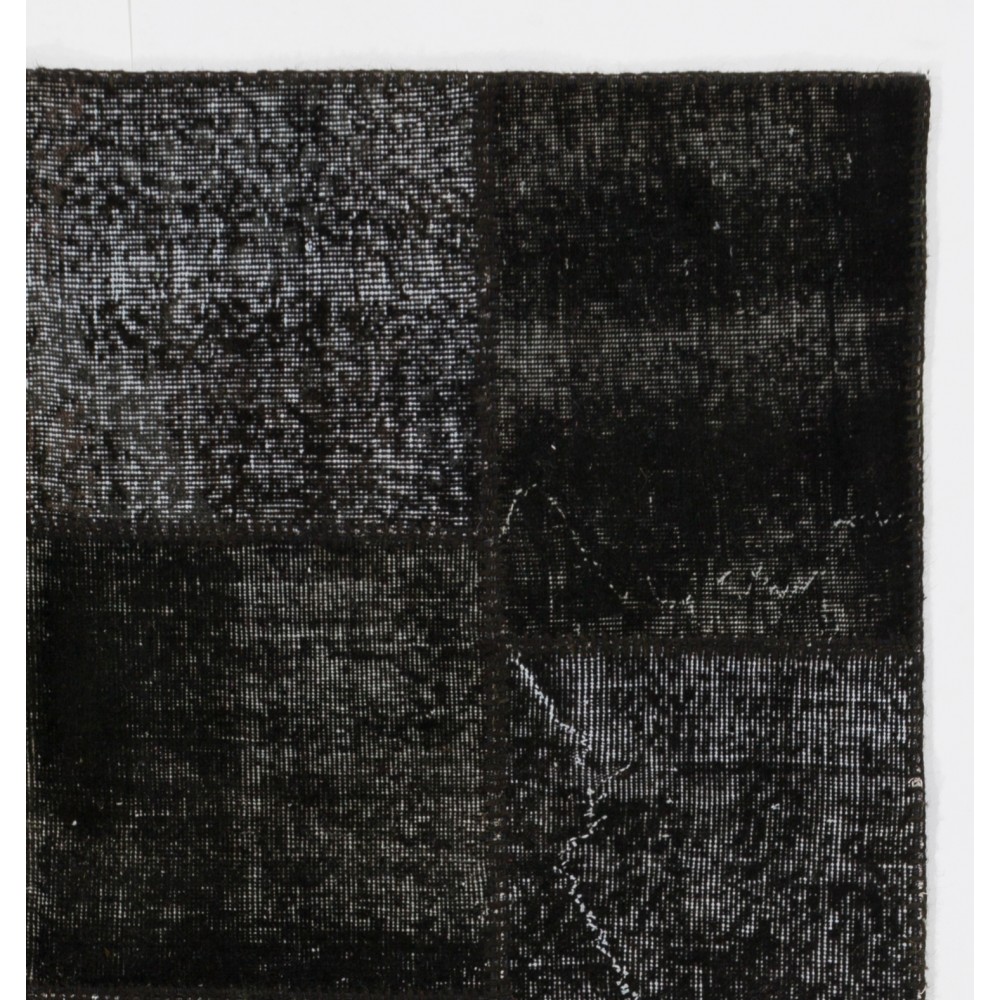 Handmade Black Patchwork Rug for Living Room, Bedroom and Dining Room | Modern Overdyed Turkish Wool Carpet Handmade Black Patchwork Rug for Living Room, Bedroom and Dining Room | Modern Overdyed Turkish Wool Carpet