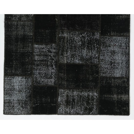 Black Handmade Patchwork Rug Made from Over-Dyed Vintage Carpets, CUSTOM OPTIONS Av.