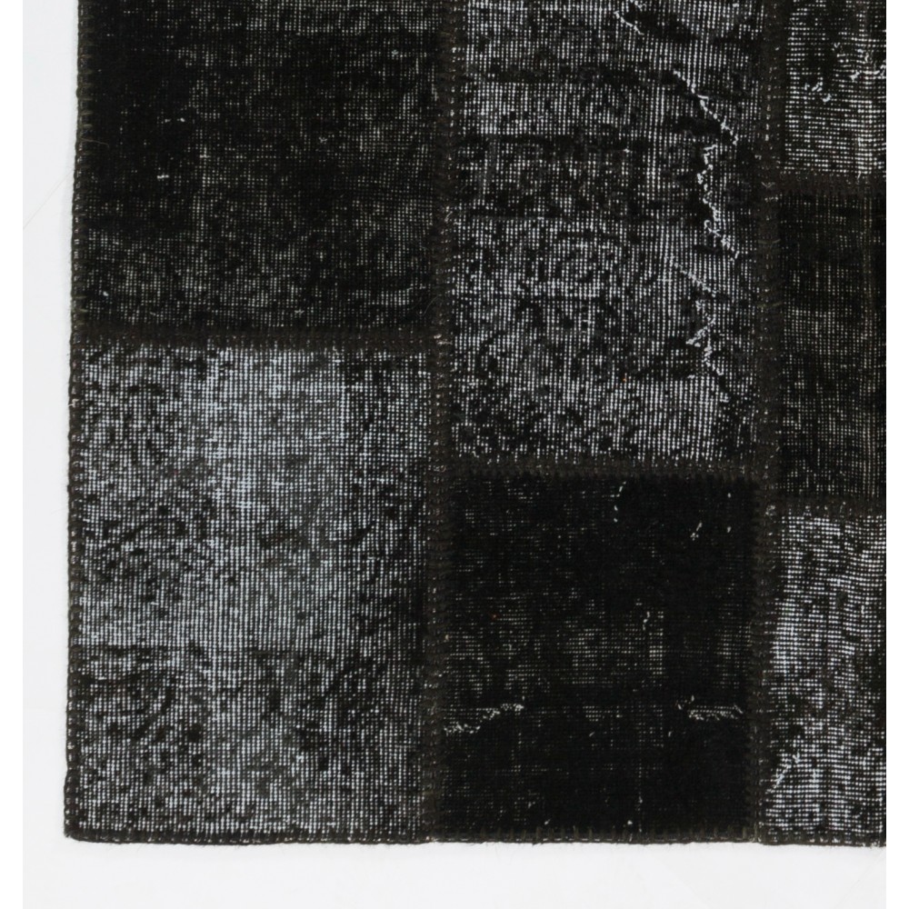 Handmade Black Patchwork Rug for Living Room, Bedroom and Dining Room | Modern Overdyed Turkish Wool Carpet Handmade Black Patchwork Rug for Living Room, Bedroom and Dining Room | Modern Overdyed Turkish Wool Carpet
