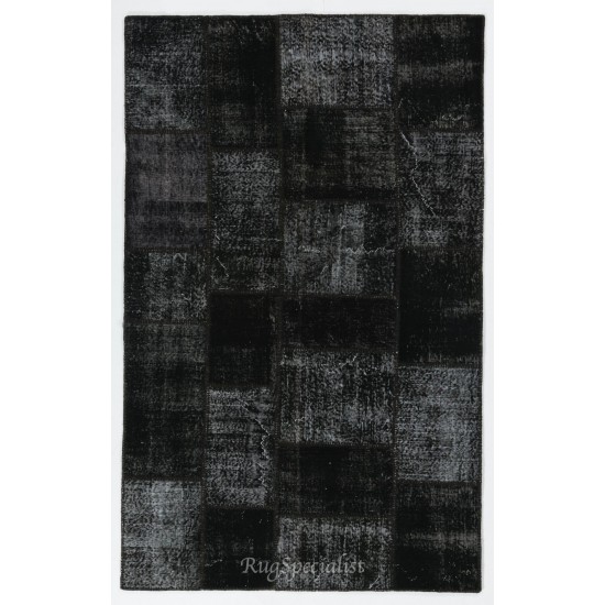 Black Handmade Patchwork Rug Made from Over-Dyed Vintage Carpets, CUSTOM OPTIONS Av.