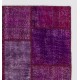 Handmade Purple Patchwork Rug for Living Room, Bedroom and Kitchen | Modern Overdyed Turkish Wool Carpet