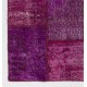 Handmade Purple Patchwork Rug for Living Room, Bedroom and Kitchen | Modern Overdyed Turkish Wool Carpet