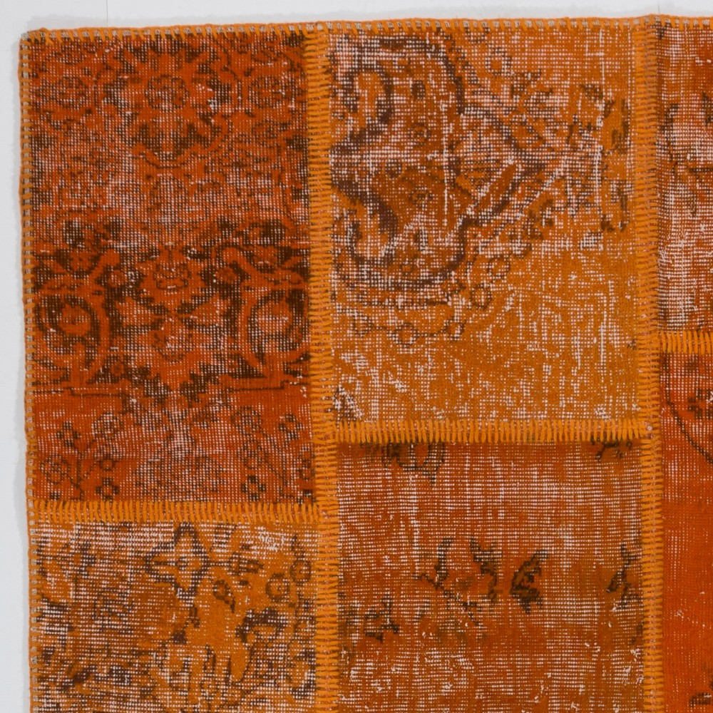 Handmade Orange Patchwork Rug for Living Room, Bedroom and Kitchen | Modern Overdyed Turkish Wool Carpet Handmade Orange Patchwork Rug for Living Room, Bedroom and Kitchen | Modern Overdyed Turkish Wool Carpet