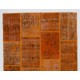 Custom Modern Handmade Patchwork Rug in Shades of Orange, Central Anatolian Carpet, Woolen Floor Covering