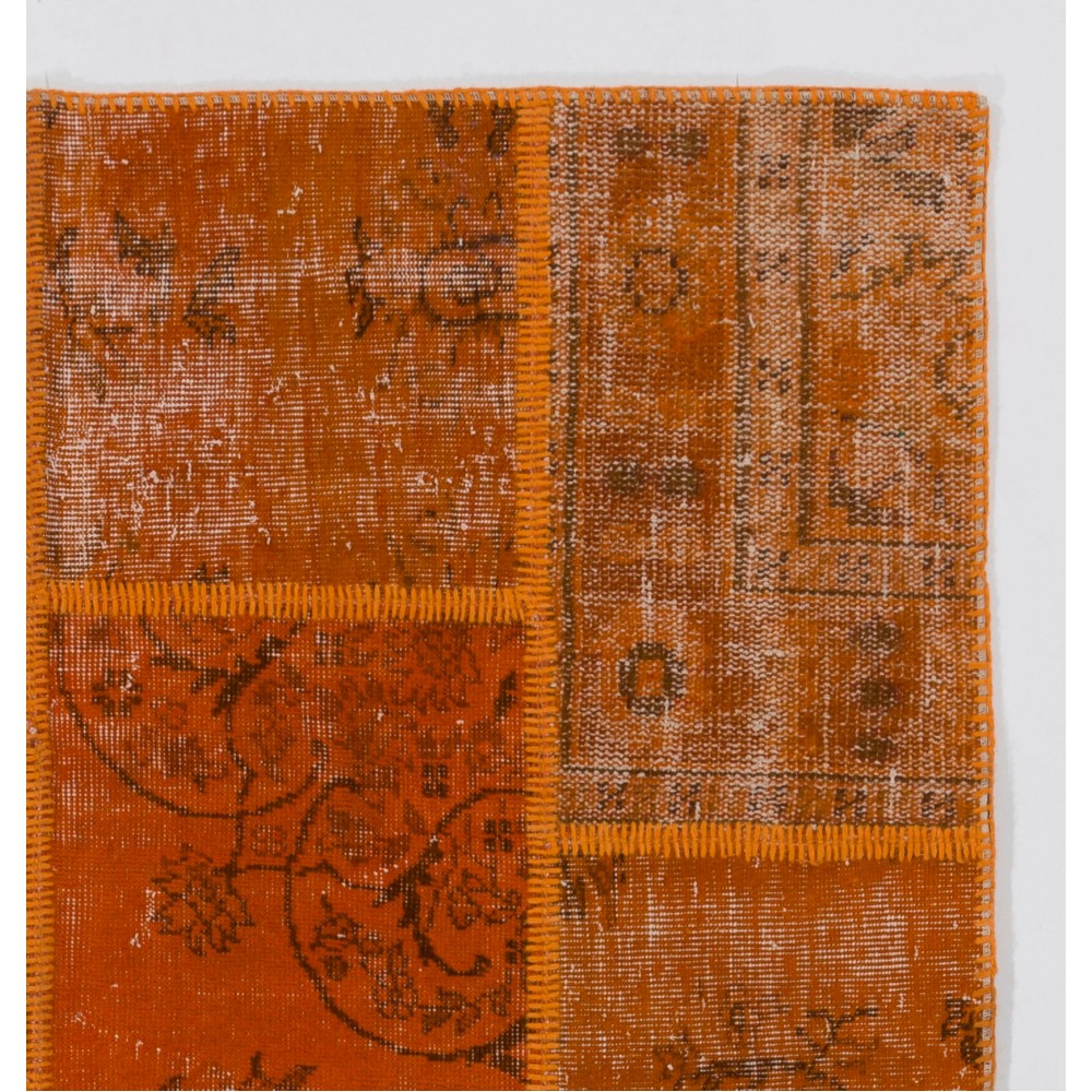 Handmade Orange Patchwork Rug for Living Room, Bedroom and Kitchen | Modern Overdyed Turkish Wool Carpet Handmade Orange Patchwork Rug for Living Room, Bedroom and Kitchen | Modern Overdyed Turkish Wool Carpet