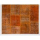 Custom Modern Handmade Patchwork Rug in Shades of Orange, Central Anatolian Carpet, Woolen Floor Covering