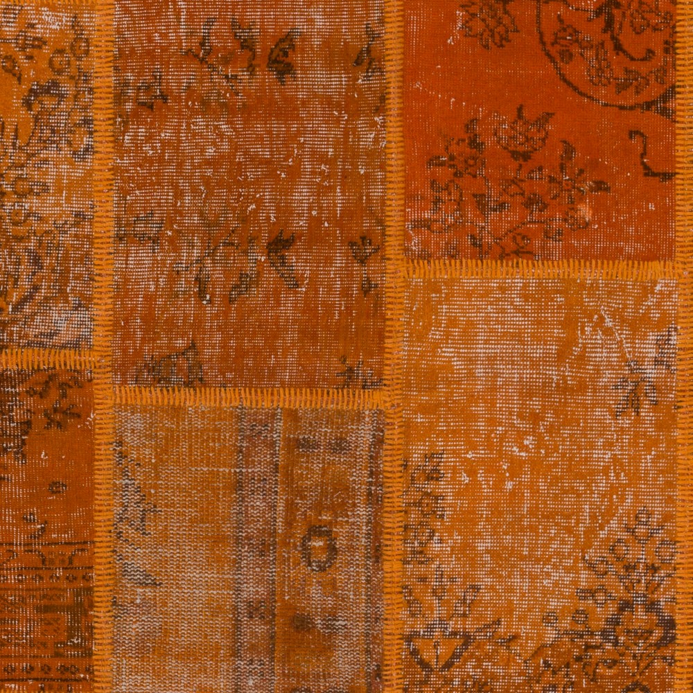Handmade Orange Patchwork Rug for Living Room, Bedroom and Kitchen | Modern Overdyed Turkish Wool Carpet Handmade Orange Patchwork Rug for Living Room, Bedroom and Kitchen | Modern Overdyed Turkish Wool Carpet