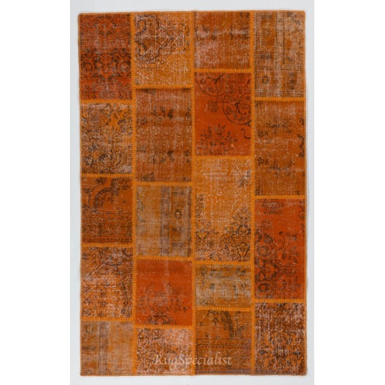 Custom Modern Handmade Patchwork Rug in Shades of Orange, Central Anatolian Carpet, Woolen Floor Covering