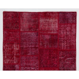 Hand Knotted Patchwork Rug in Shades of Red. Modern Living Room Carpet Hand Knotted Patchwork Rug in Shades of Red. Modern Living Room Carpet