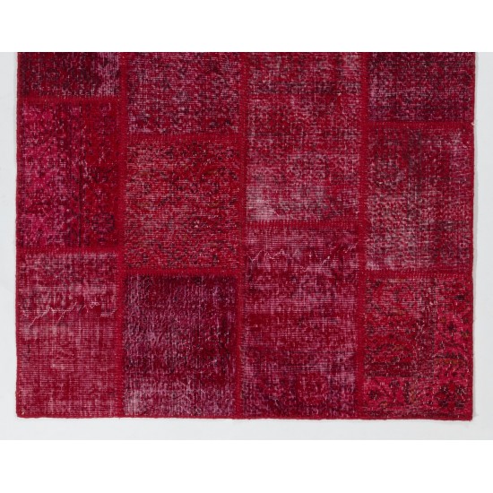 Modern Hand Knotted Patchwork Rug in Shades of Red, Burgundy Red, Maroon and Cherry Colors