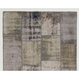 Distressed Look Handmade Patchwork Rug in Shades of Gray. Contemporary Turkish Carpet. Woolen Floor Covering Distressed Look Handmade Patchwork Rug in Shades of Gray. Contemporary Turkish Carpet. Woolen Floor Covering