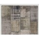 Distressed Look Handmade Patchwork Rug in Shades of Gray. Contemporary Turkish Carpet. Woolen Floor Covering