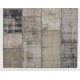 Distressed Look Handmade Patchwork Rug in Shades of Gray. Contemporary Turkish Carpet. Woolen Floor Covering