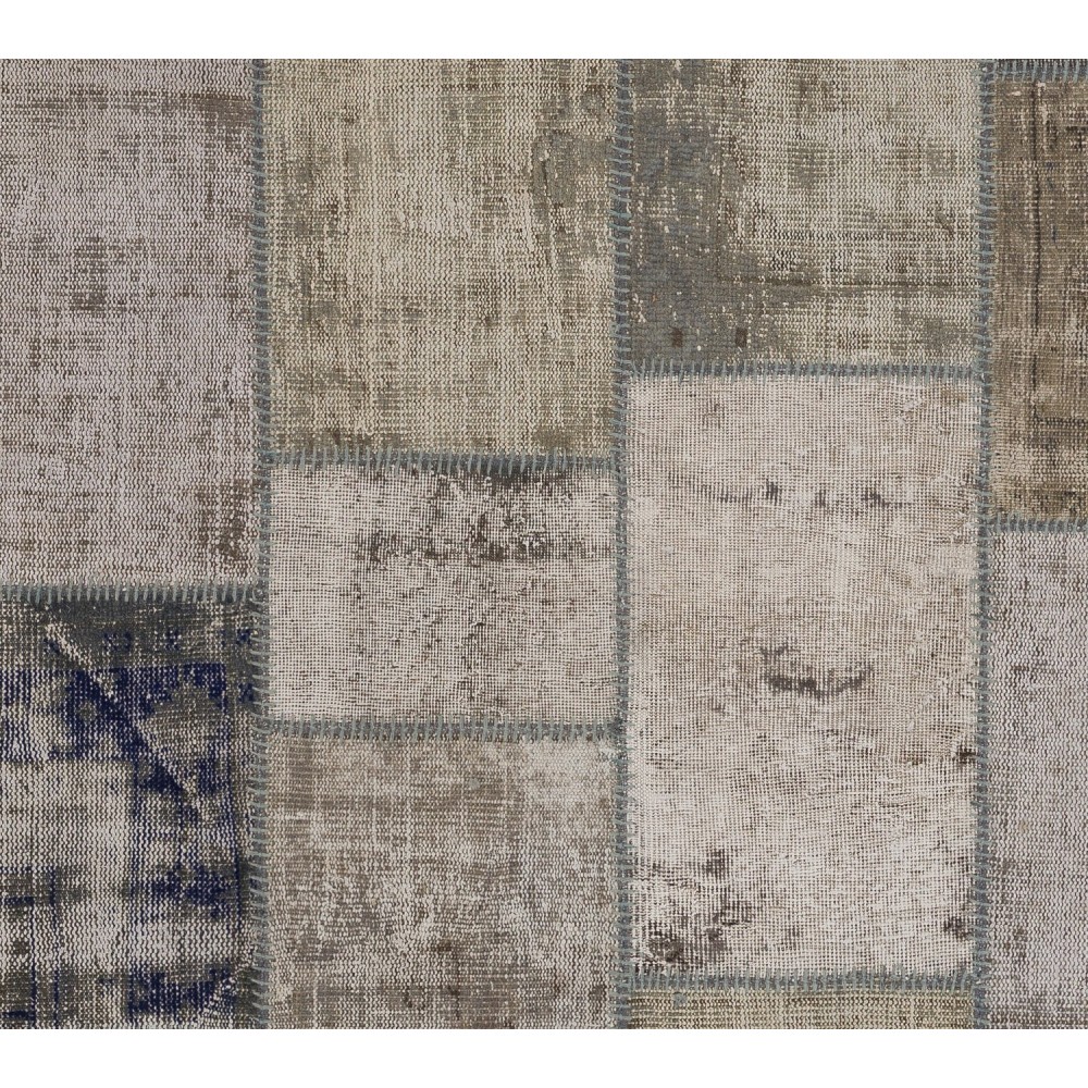 Distressed Look Handmade Patchwork Rug in Shades of Gray. Contemporary Turkish Carpet. Woolen Floor Covering