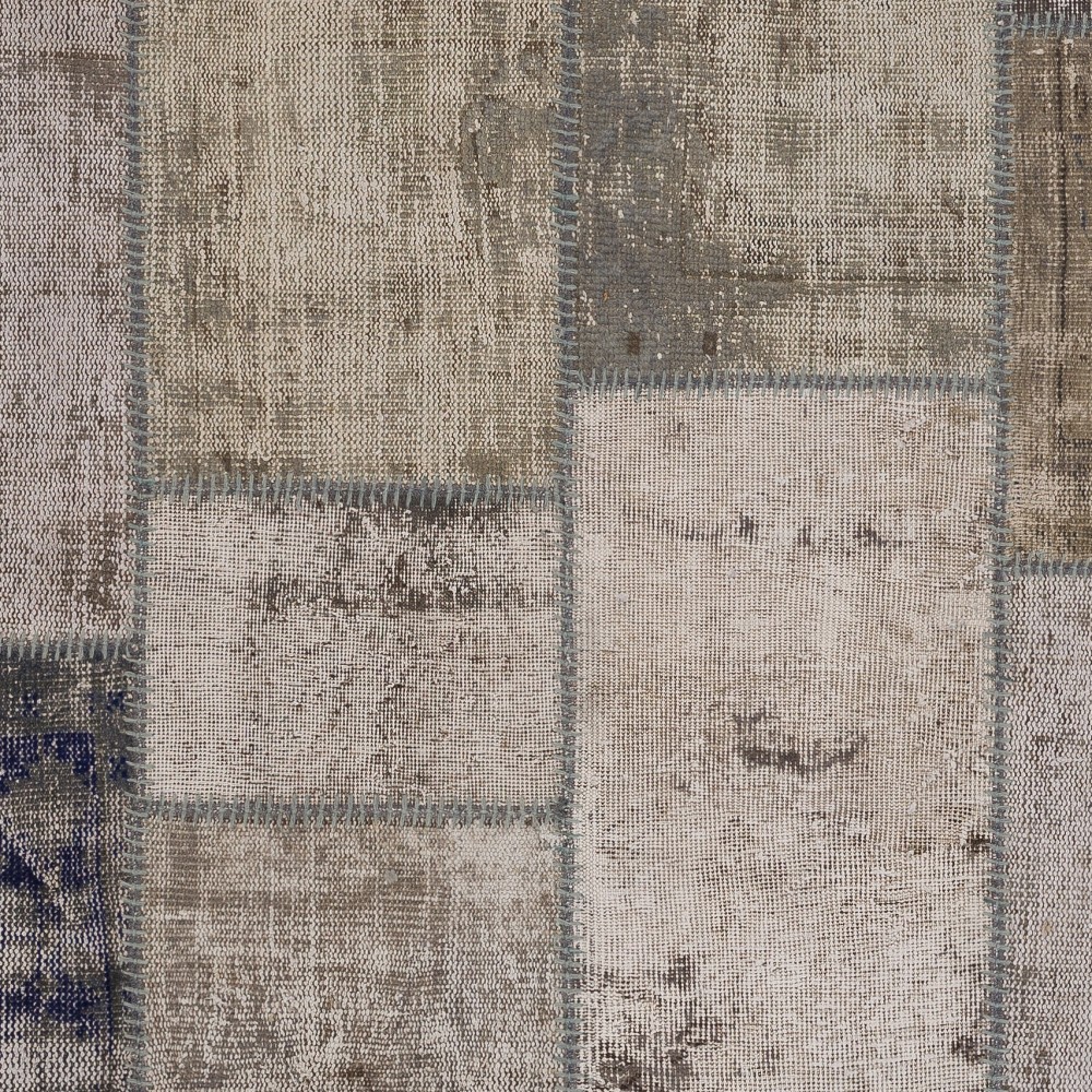 Vintage Gray and Beige Patchwork Rug | Shabby Chic Hand-Knotted Turkish Wool Carpet Vintage Gray and Beige Patchwork Rug | Shabby Chic Hand-Knotted Turkish Wool Carpet