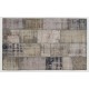 Distressed Look Handmade Patchwork Rug in Shades of Gray. Contemporary Turkish Carpet. Woolen Floor Covering