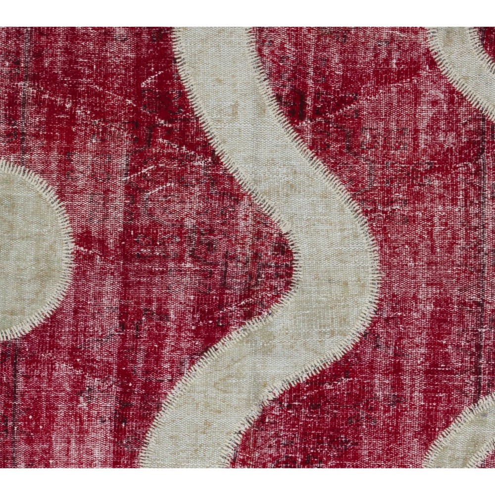 Custom Unique Design Handmade Vintage Patchwork Rug in Red and Beige. Modern Turkish Carpet. Woolen Floor Covering