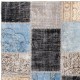 Contemporary Blue, Black and Beige Patchwork Rug | Hand-Knotted Turkish Overdyed Wool Carpet