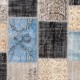 Contemporary Blue, Black and Beige Patchwork Rug | Hand-Knotted Turkish Overdyed Wool Carpet