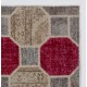 Geometric Octagon Pattern Red, Beige and Gray Patchwork Rug | Modern Hand-Knotted Turkish Overdyed Wool Carpet Geometric Octagon Pattern Red, Beige and Gray Patchwork Rug | Modern Hand-Knotted Turkish Overdyed Wool Carpet