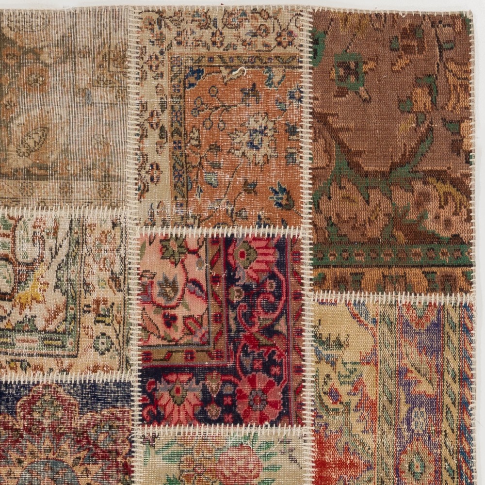 Vintage Red and Beige Patchwork Rug | Hand-Knotted Turkish Village Carpet for Living Room and Bedroom Vintage Red and Beige Patchwork Rug | Hand-Knotted Turkish Village Carpet for Living Room and Bedroom