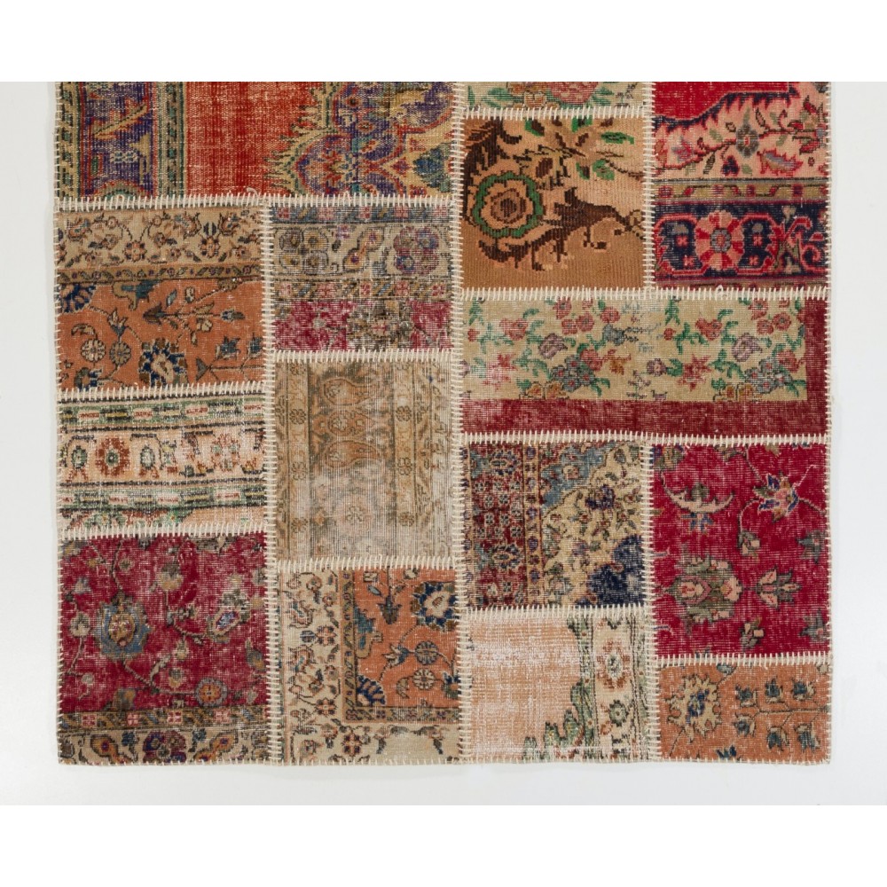 Handmade Patchwork Rug Made from Vintage Turkish Village Carpets