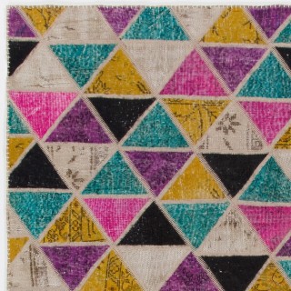 Modern Geometric Triangle Pattern Colorful Patchwork Rug | Hand-Knotted Turkish Wool Carpet