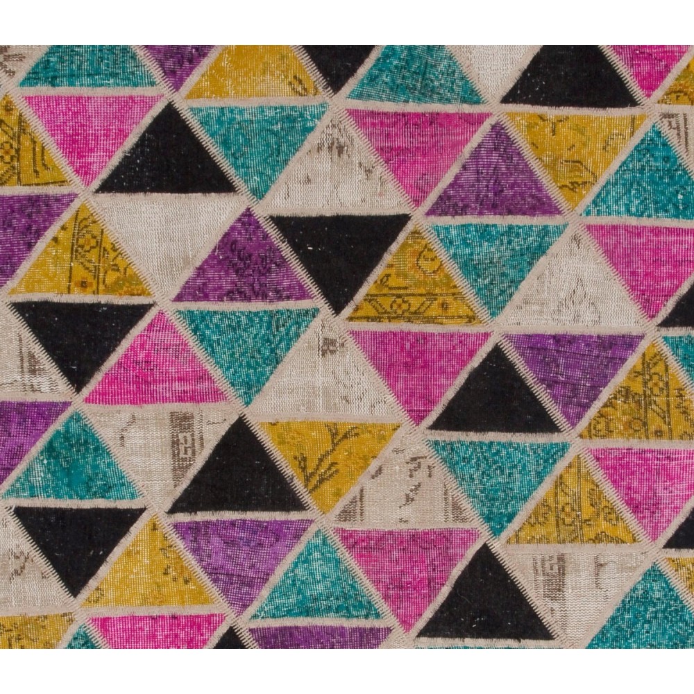 Modern Colorful Handmade Turkish Patchwork Rug with Unlimited Triangles Design