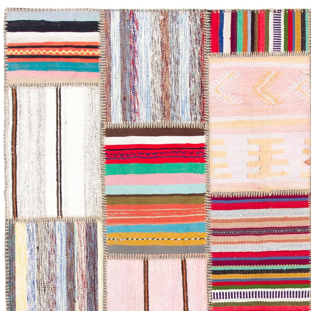Vintage Handwoven Patchwork Kilim | Colorful Turkish Striped Patchwork Rug Vintage Handwoven Patchwork Kilim | Colorful Turkish Striped Patchwork Rug