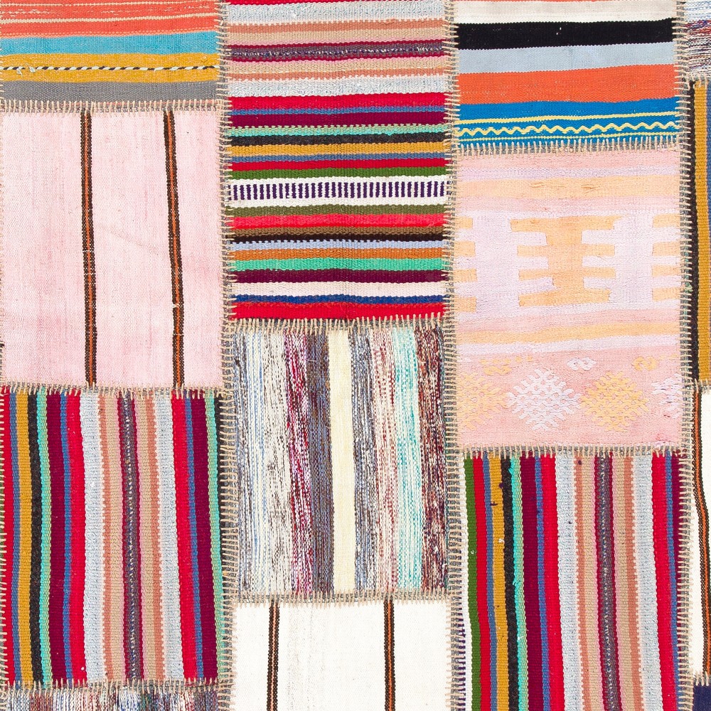 Vintage Handwoven Patchwork Kilim | Colorful Turkish Striped Patchwork Rug Vintage Handwoven Patchwork Kilim | Colorful Turkish Striped Patchwork Rug