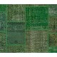 Modern Turkish Patchwork Rug in Shades of Green. Handmade from Re-Dyed Vintage Carpets