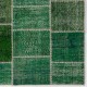 Modern Handmade Patchwork Rug in Shades of Green. Contemporary Turkish Wool and Cotton Carpet