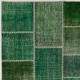 Modern Handmade Patchwork Rug in Shades of Green. Contemporary Turkish Wool and Cotton Carpet