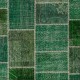Modern Handmade Patchwork Rug in Shades of Green. Contemporary Turkish Wool and Cotton Carpet