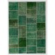 Modern Handmade Patchwork Rug in Shades of Green. Contemporary Turkish Wool and Cotton Carpet