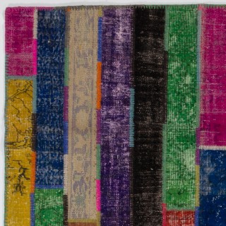 Vibrant Colorful Turkish Overdyed Patchwork Rug | Hand-Knotted Wool Area Rug for Modern Living Room Vibrant Colorful Turkish Overdyed Patchwork Rug | Hand-Knotted Wool Area Rug for Modern Living Room
