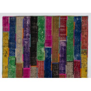 Colorful Handmade Patchwork Rug Made from Over-Dyed Vintage Carpets Colorful Handmade Patchwork Rug Made from Over-Dyed Vintage Carpets