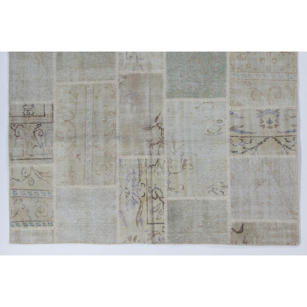 Handmade Patchwork Rug in Muted Colors, Traditional Turkish Wool Carpet for Country Homes, Rustic, Modern Interiors
