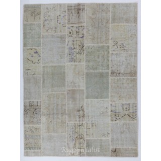 Handmade Patchwork Rug in Muted Colors, Traditional Turkish Wool Carpet for Country Homes, Rustic, Modern Interiors