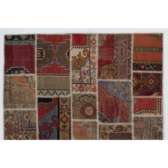 Handmade Patchwork Rug, Authentic Vintage Turkish Carpet