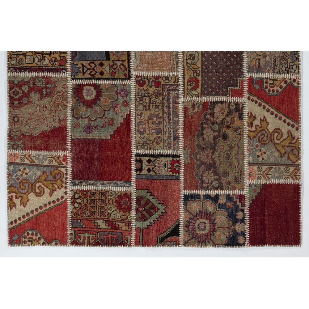 Handmade Patchwork Rug, Authentic Vintage Turkish Carpet